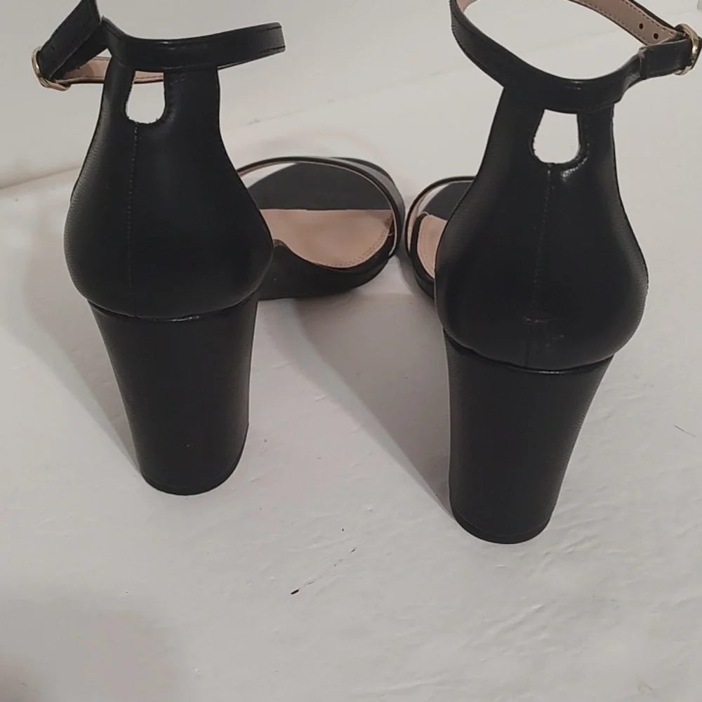 Black Faux Leather Kelly & Katie Ankle Wrap Heels Open Toe Sz 10